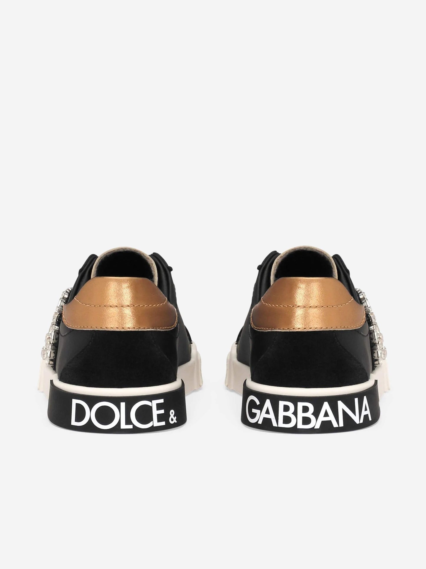 Dolce & Gabbana 女童 Portofino 皮革运动鞋（黑色）