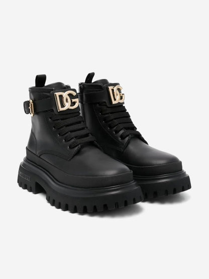 Dolce & Gabbana 女童黑色皮革战斗靴
