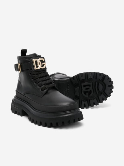 Dolce & Gabbana 女童黑色皮革战斗靴