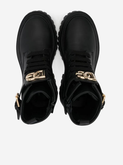 Dolce & Gabbana 女童黑色皮革战斗靴
