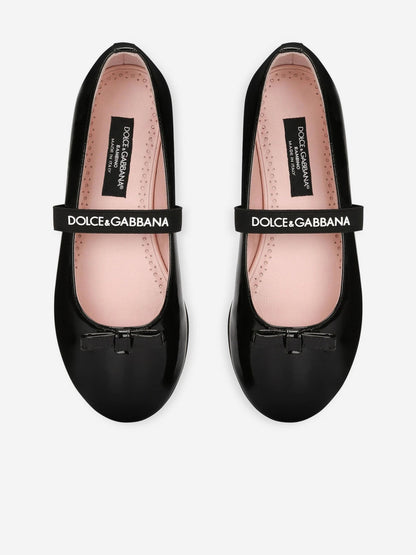 Dolce & Gabbana 女童漆皮芭蕾平底鞋（黑色）