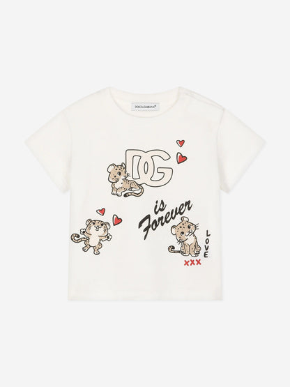 Dolce & Gabbana 白色婴儿豹纹徽标 T 恤