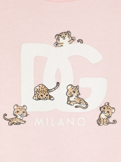 Dolce & Gabbana 女婴豹纹徽标运动衫（粉色）