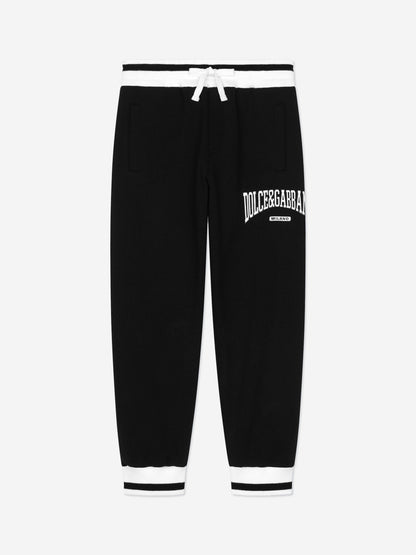 Dolce & Gabbana 男童黑色 Flock Logo 慢跑裤