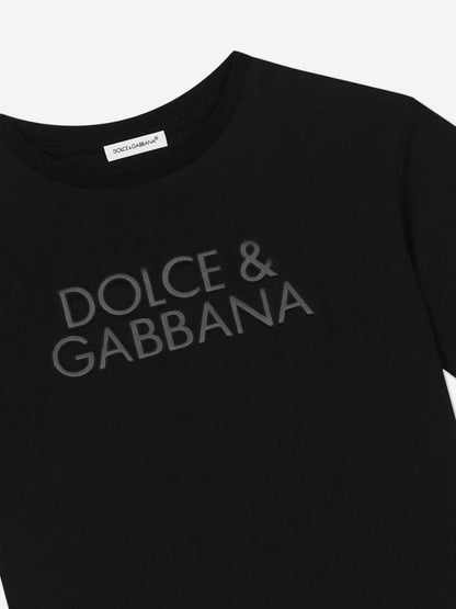 Dolce & Gabbana 男童压纹徽标 T 恤（黑色）