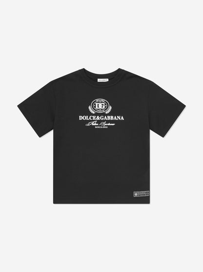 Dolce & Gabbana 男童黑色植绒徽标 T 恤