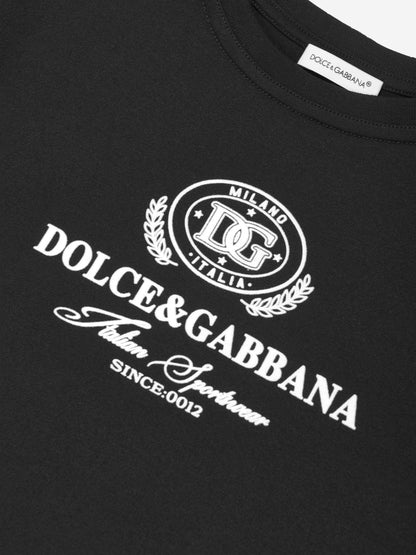 Dolce & Gabbana 男童黑色植绒徽标 T 恤