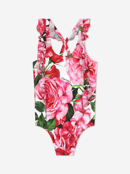 Dolce & Gabbana 女童粉色玫瑰印花泳衣