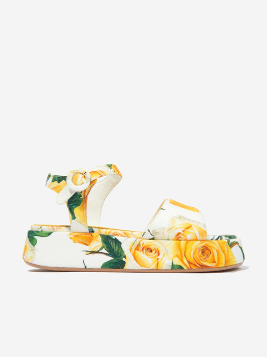 Dolce & Gabbana 女童帆布玫瑰印花凉鞋（多色）