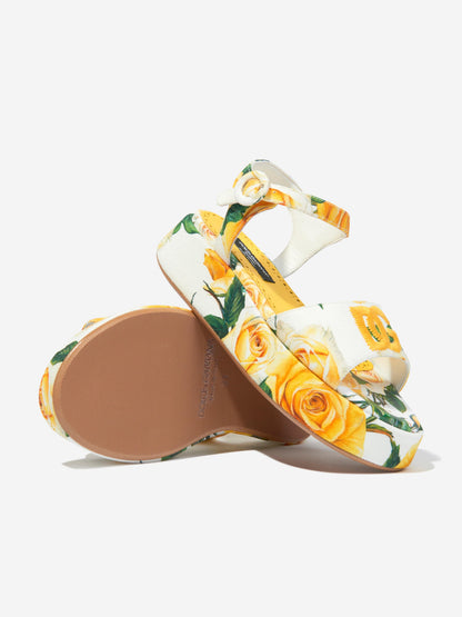 Dolce & Gabbana 女童帆布玫瑰印花凉鞋（多色）