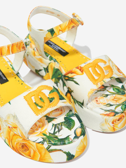 Dolce & Gabbana 女童帆布玫瑰印花凉鞋（多色）