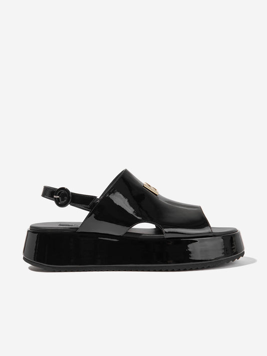 Dolce & Gabbana 女童黑色皮革厚底徽标凉鞋