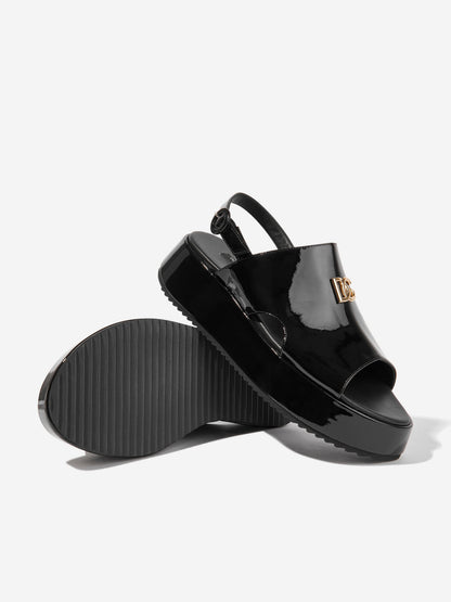 Dolce & Gabbana 女童黑色皮革厚底徽标凉鞋
