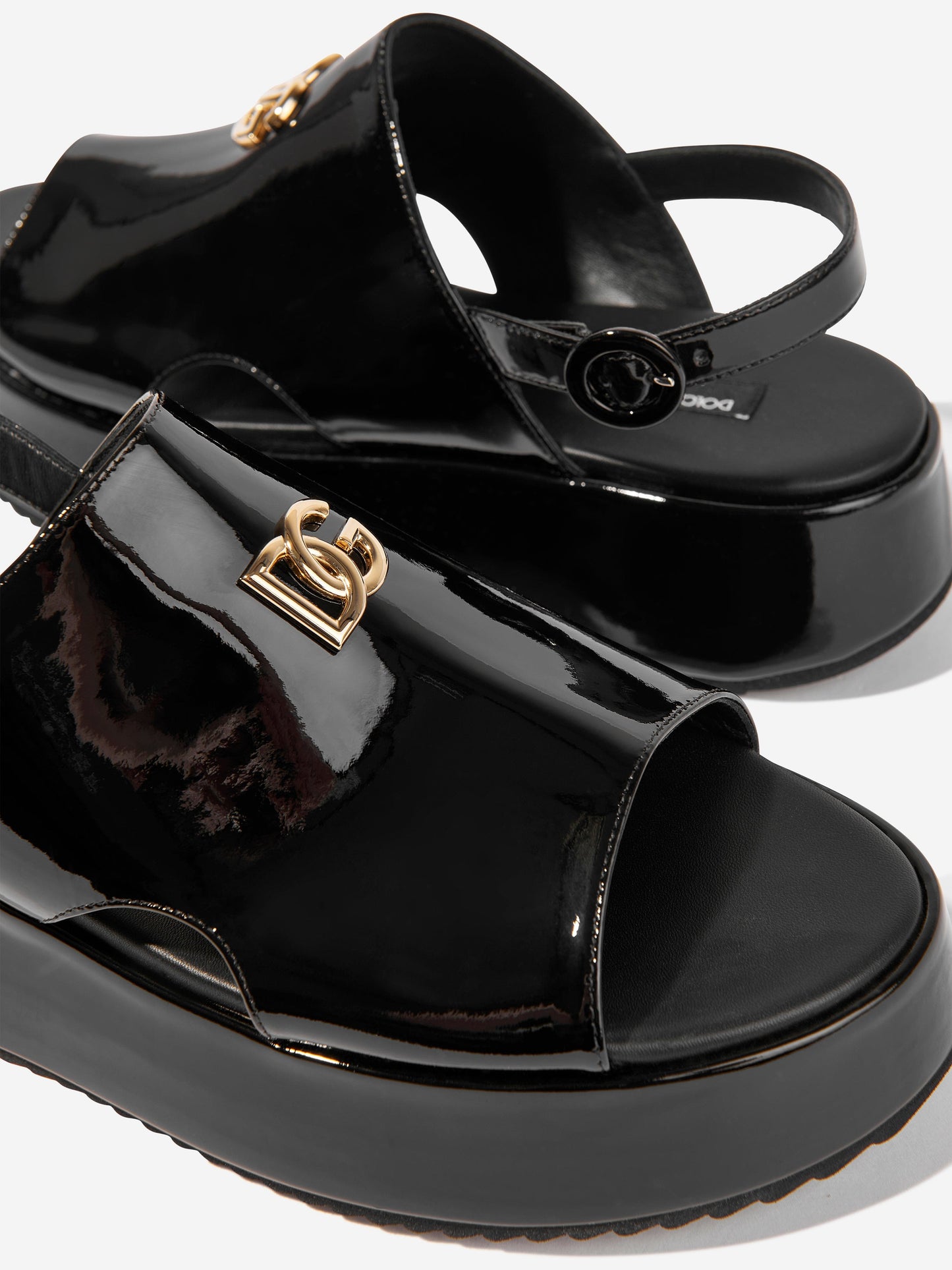 Dolce & Gabbana 女童黑色皮革厚底徽标凉鞋