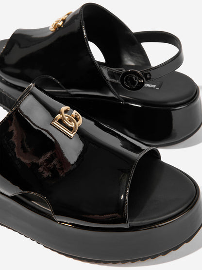 Dolce & Gabbana 女童黑色皮革厚底徽标凉鞋
