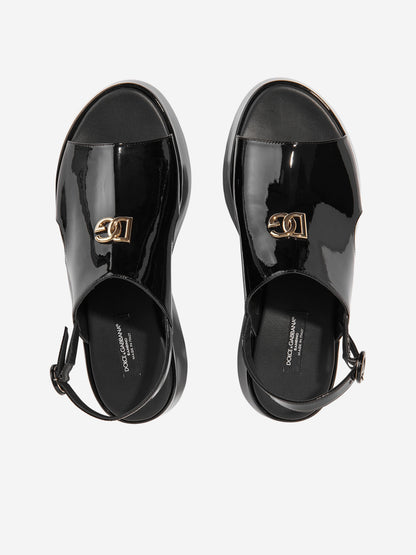 Dolce & Gabbana 女童黑色皮革厚底徽标凉鞋