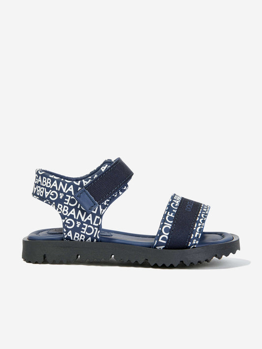 Dolce & Gabbana 男童海军蓝皮革徽标凉鞋