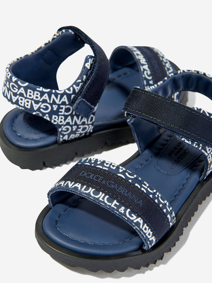 Dolce & Gabbana 男童海军蓝皮革徽标凉鞋