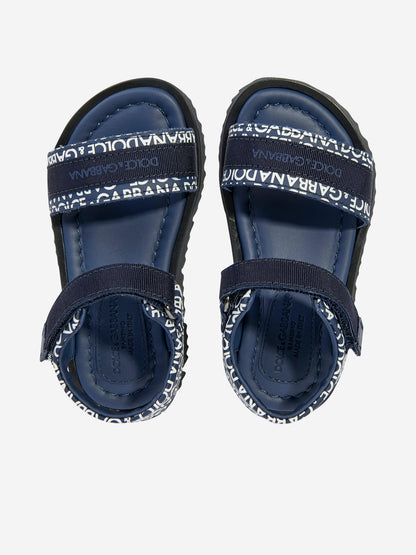 Dolce & Gabbana 男童海军蓝皮革徽标凉鞋