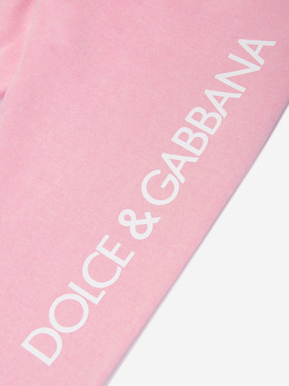 Dolce & Gabbana 女童粉色徽标慢跑裤