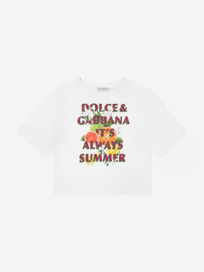 Dolce & Gabbana 女童“It's Always Summer”白色 T 恤