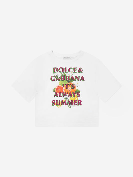 Dolce & Gabbana 女童“It's Always Summer”白色 T 恤