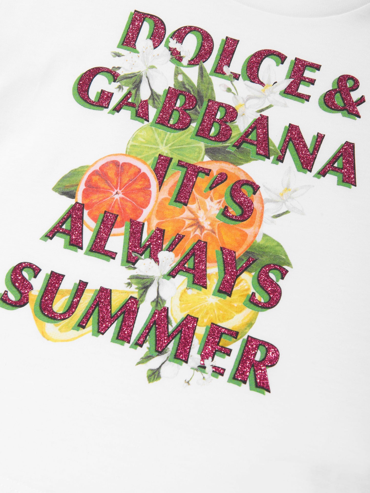 Dolce & Gabbana 女童“It's Always Summer”白色 T 恤
