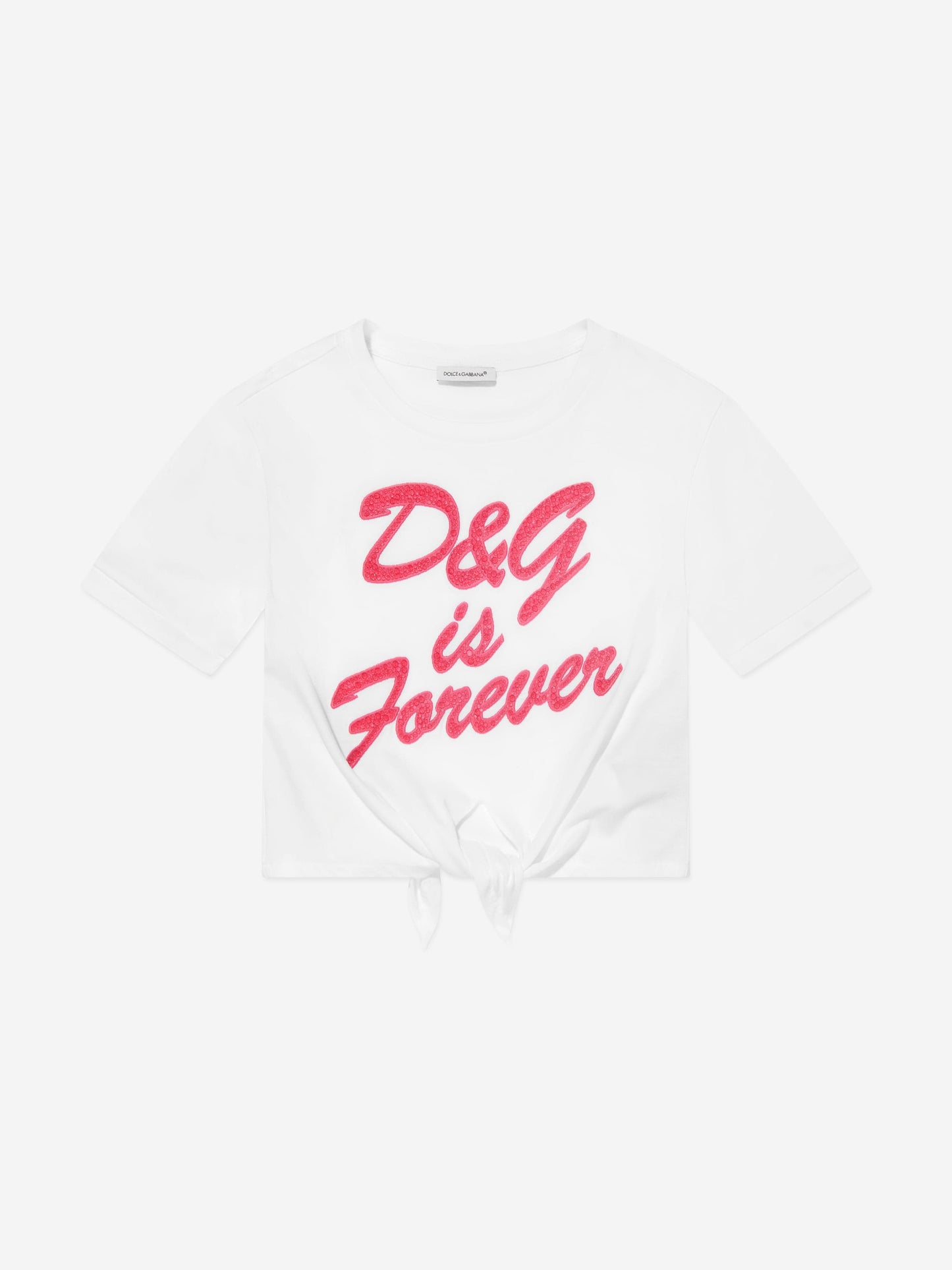 Dolce & Gabbana 女童白色徽标系带 T 恤
