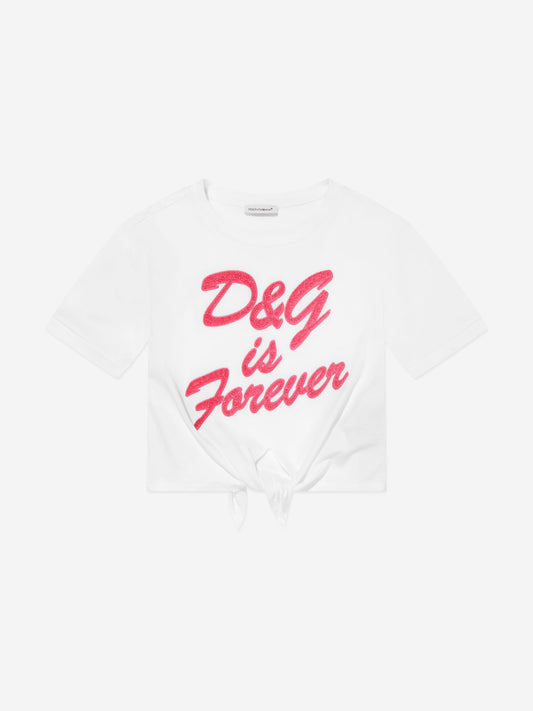Dolce & Gabbana 女童白色徽标系带 T 恤