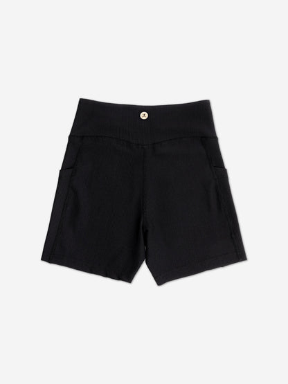 Danskin Girls Ribbed High Waist V Shape Waistband Shorts in Black