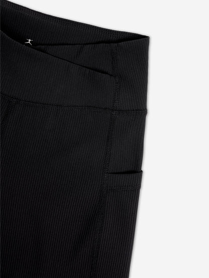 Danskin Girls Ribbed High Waist V Shape Waistband Shorts in Black