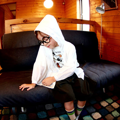 女童白色连帽棉衬衫