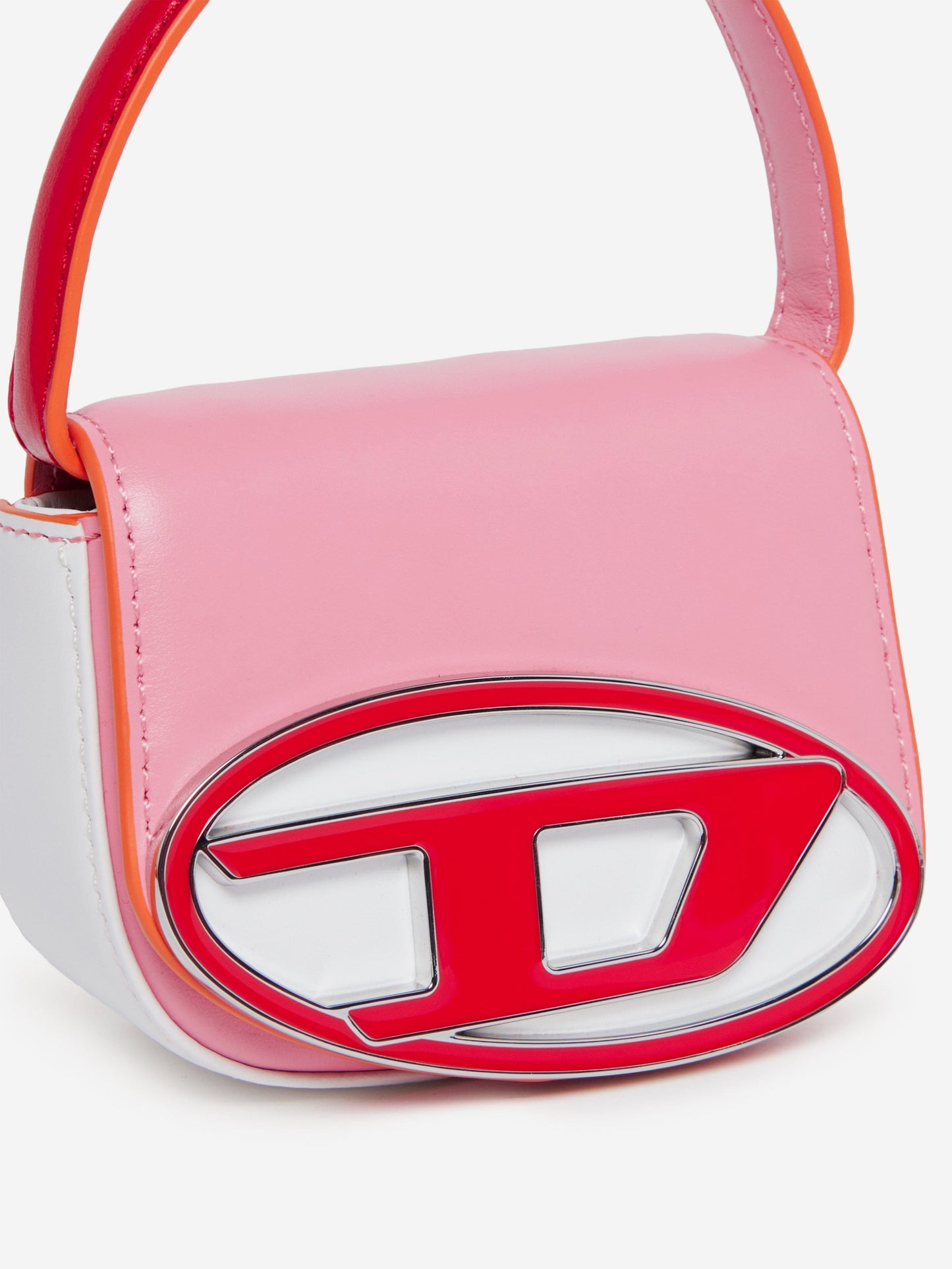 Diesel 女童皮革椭圆形 D 标志手提包 粉色（20 厘米）