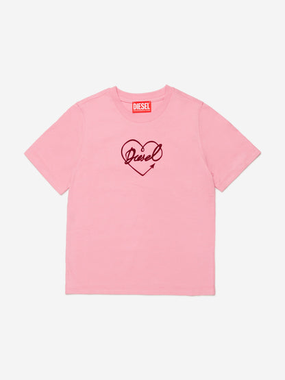 Diesel Girls 粉色爱心徽标 T 恤