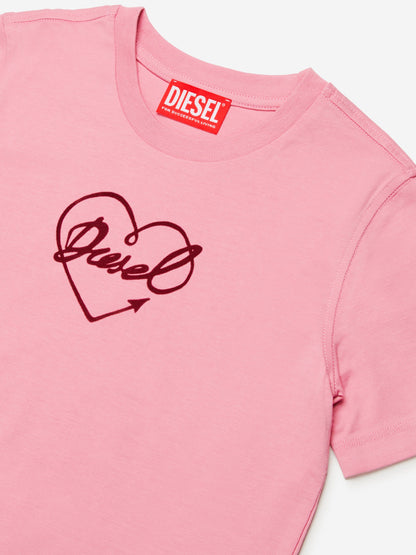 Diesel Girls 粉色爱心徽标 T 恤