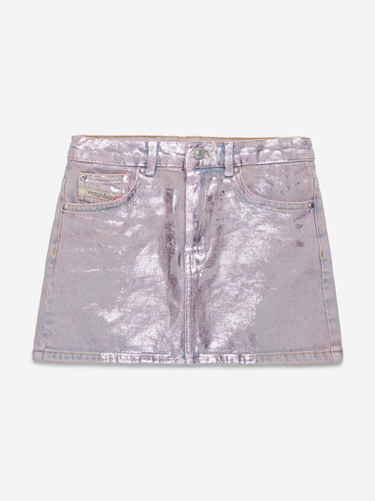 Girls Gianna Metallic Coated Denim Skirt in Pink
