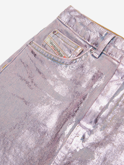 Girls Gianna Metallic Coated Denim Skirt in Pink