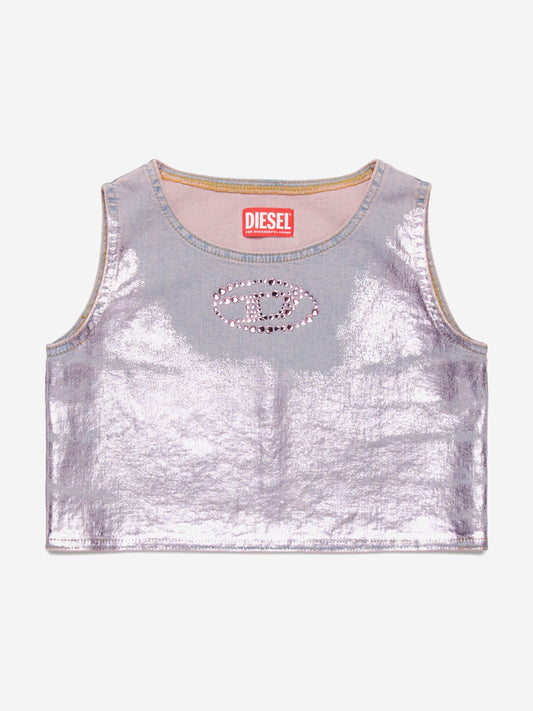 Girls Metallic Coated Sleeveless Top in Pink