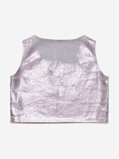 Girls Metallic Coated Sleeveless Top in Pink