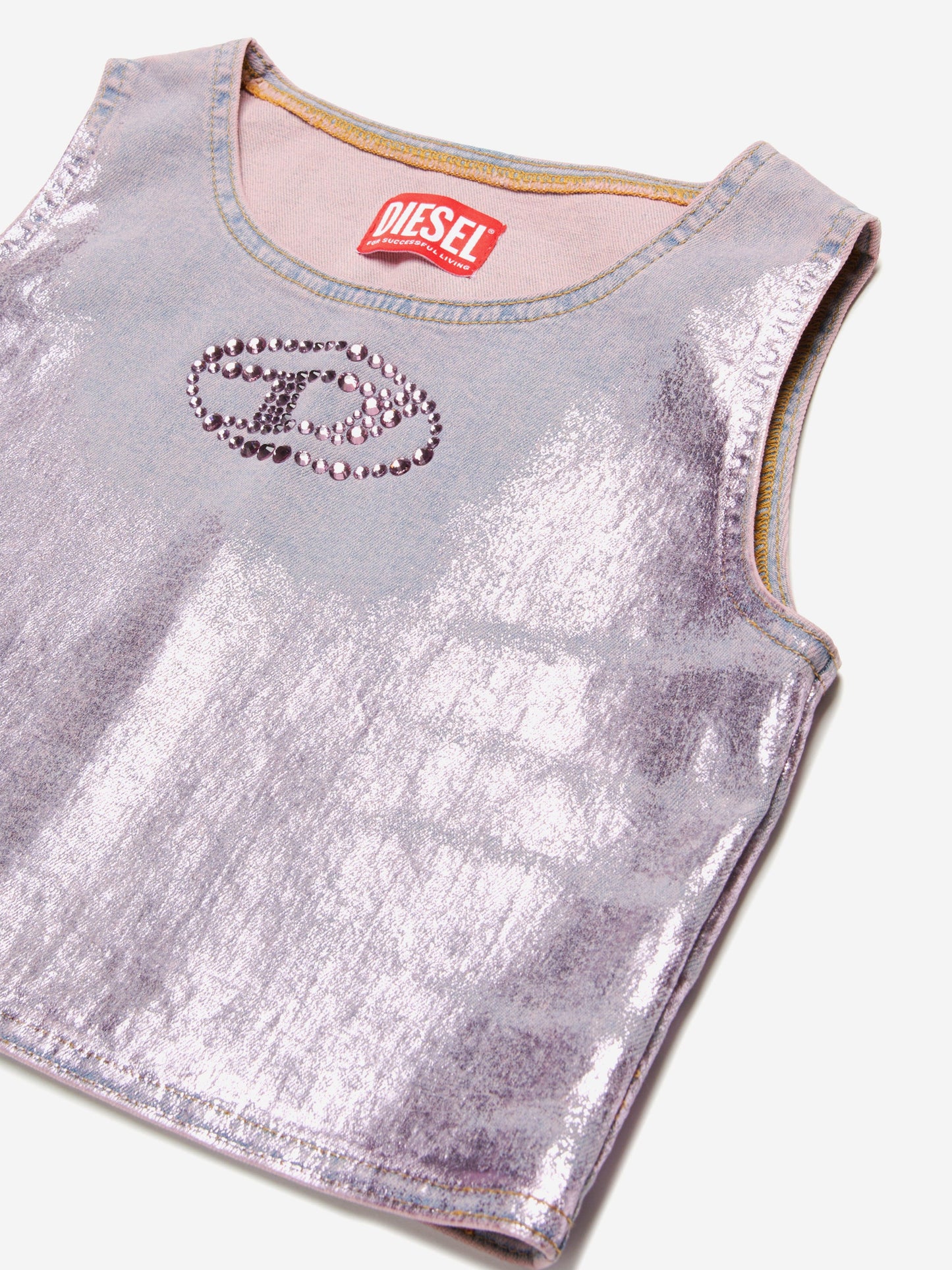 Girls Metallic Coated Sleeveless Top in Pink