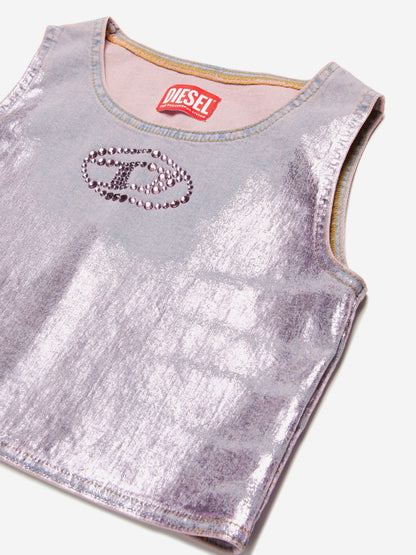 Girls Metallic Coated Sleeveless Top in Pink