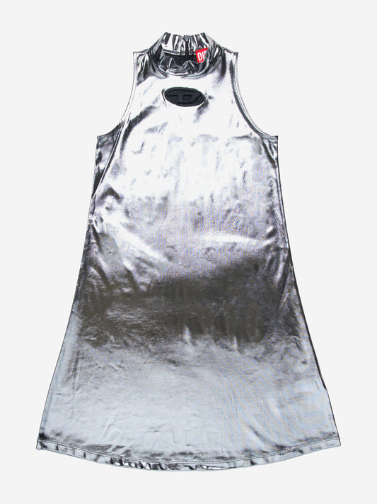 Girls Metallic Sleeveless Dress in Silver