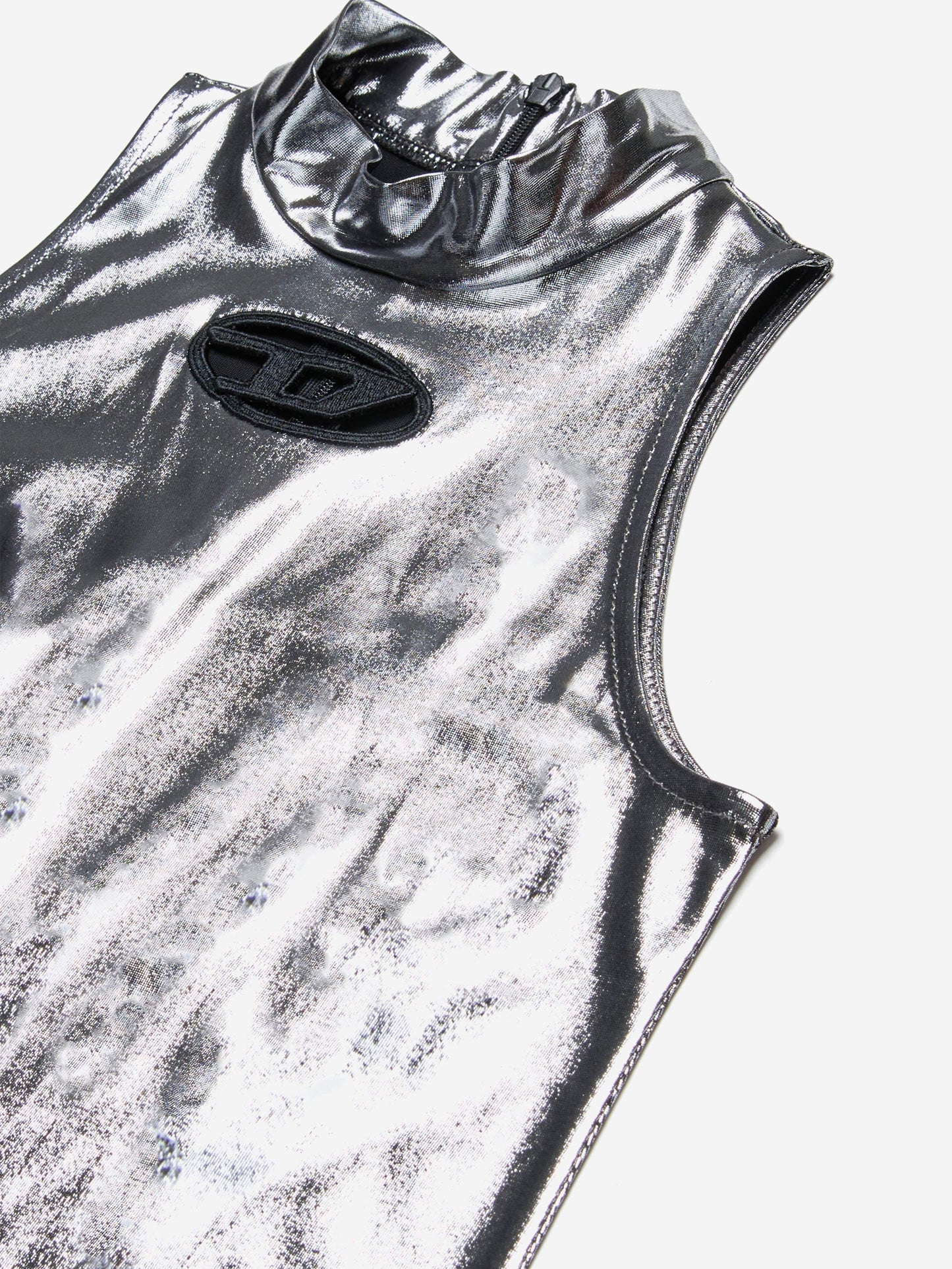 Girls Metallic Sleeveless Dress in Silver