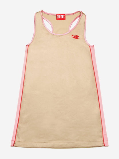Girls Satin and Jersey Sleeveless Dress in Beige