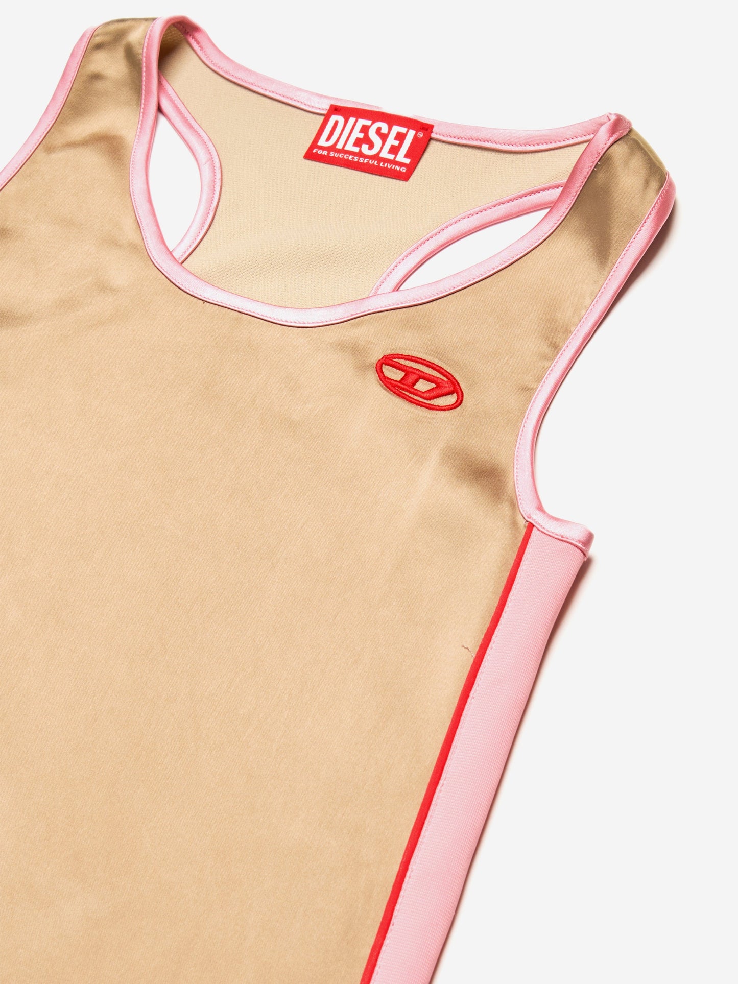 Girls Satin and Jersey Sleeveless Dress in Beige
