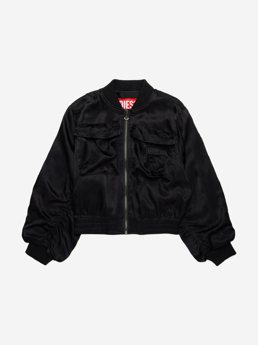 Girls Shiny Bomber Jacket in Black