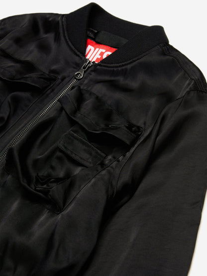 Girls Shiny Bomber Jacket in Black