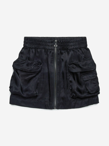 Girls Shiny Cargo Skirt in Black