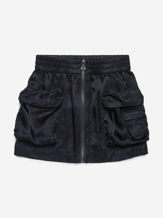 Girls Shiny Cargo Skirt in Black