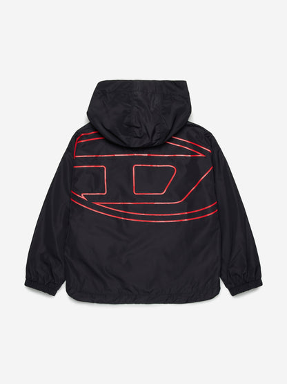 Boys Oval D Hooded Windbreaker in Black